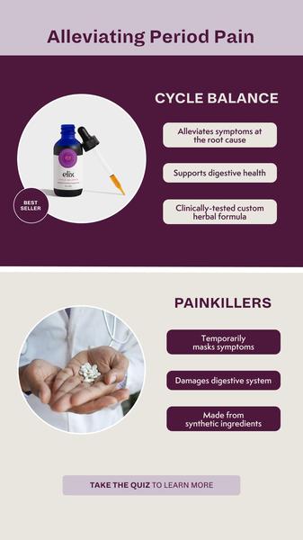 This ad creative uses a split-screen design to compare the brand's natural herbal formula against traditional synthetic painkillers.